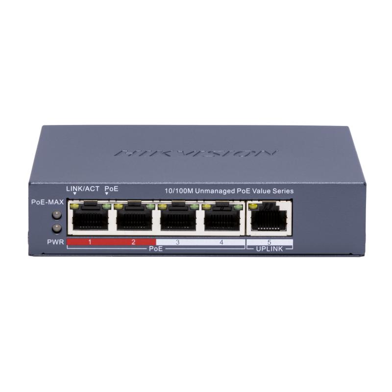 Switch PoE 4 puertos + uplink Hikvision DS-3E0105P-E/M(C)